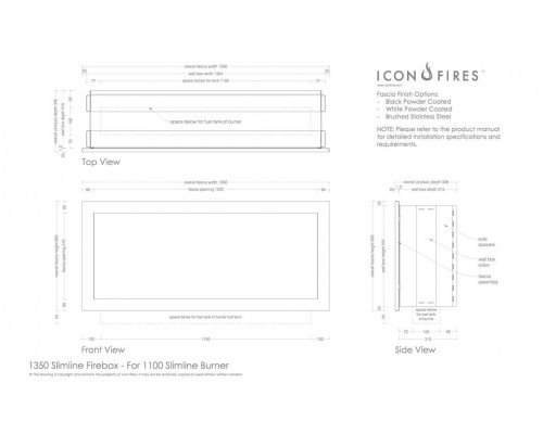 Встраиваемый биокамин ICON FIRES Slimline Firebox 1350FSS